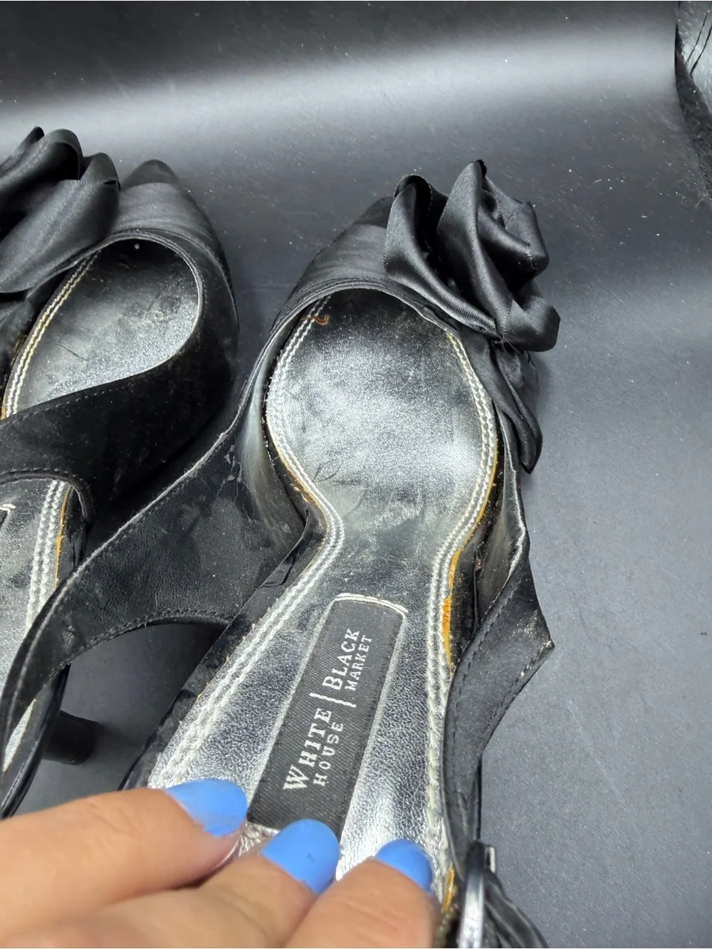 White House black market Elegant Black Satin Slingback Heels with Rosette
